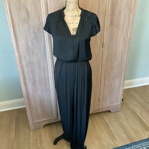 Anthropologie Current Air Black wide leg jumpsuit pants pleated ruched pants M